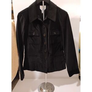 Talbots Womens Jacket Size 12‎ Black Velveteen Button Up Long Sleeves Collared